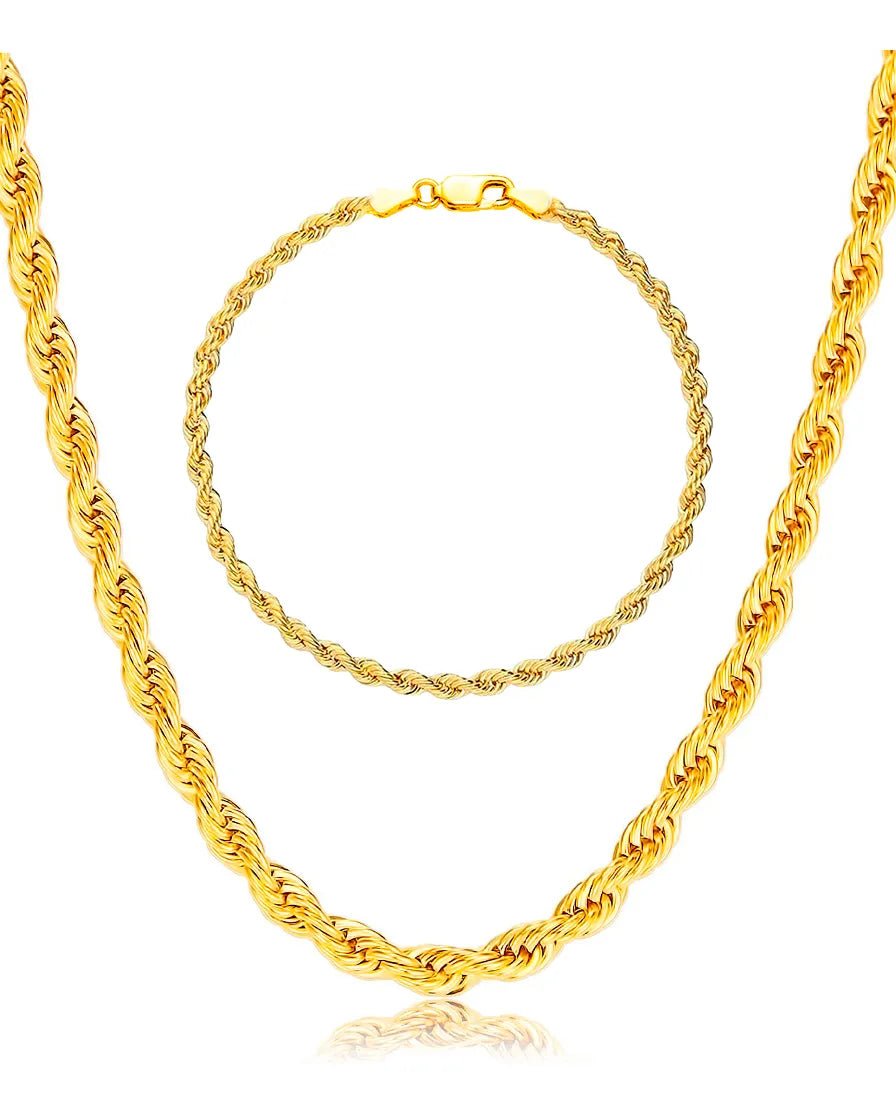 Collar Y Pulsera Rope Tourbillon Enchapado Oro 18k Acero - imoriginal