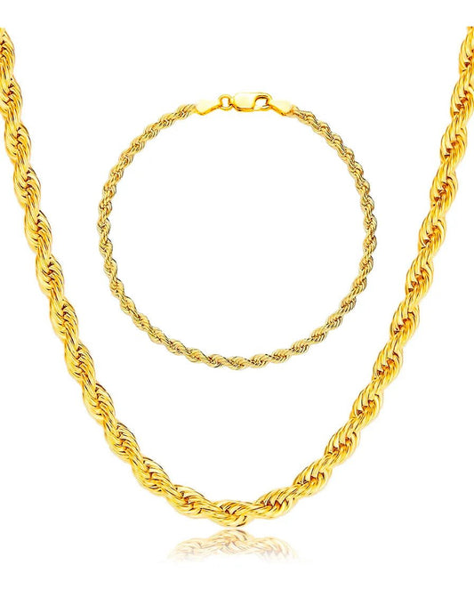 Collar Y Pulsera Rope Tourbillon Enchapado Oro 18k Acero - imoriginal