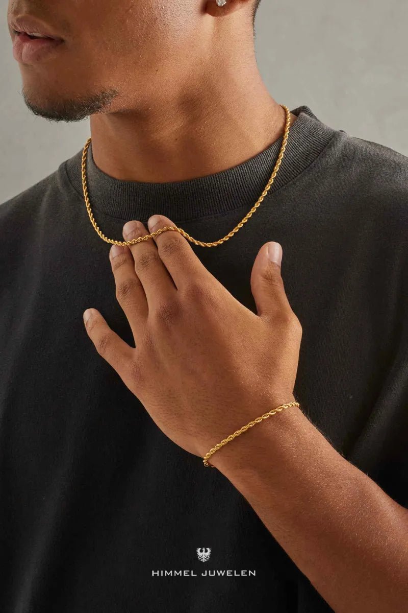 Collar Y Pulsera Rope Tourbillon Enchapado Oro 18k Acero - imoriginal